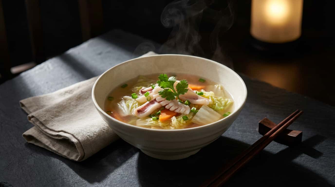 イカとキャベツの甘酢節約スープ（完成イメージ）