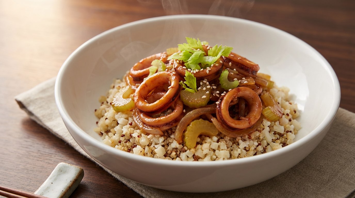 イカとセロリのケチャップ香る糖質オフ丼