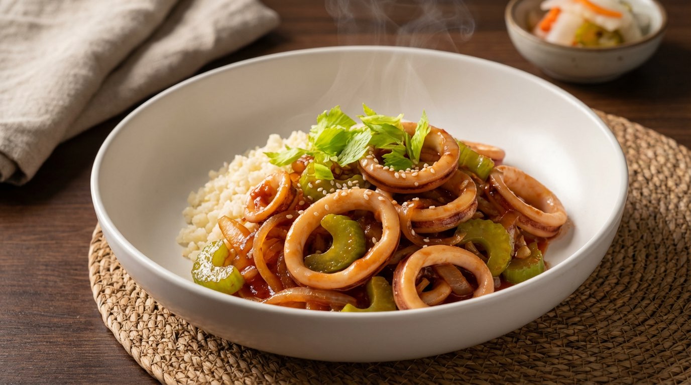 イカとセロリのケチャップ香る糖質オフ丼（完成イメージ）