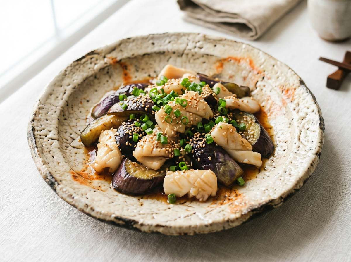 イカとなすのしょうゆ香るヘルシー蒸し