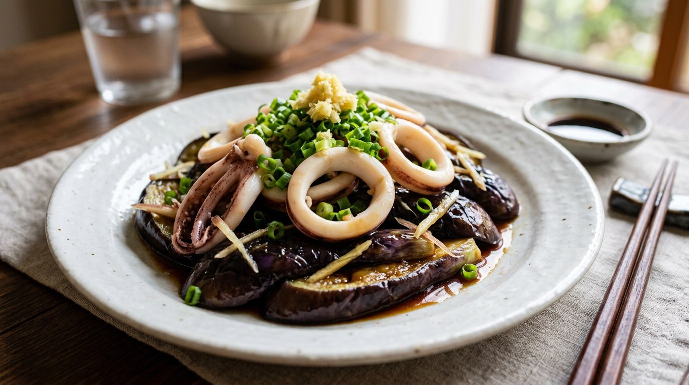 イカとなすのしょうゆ香るヘルシー蒸し