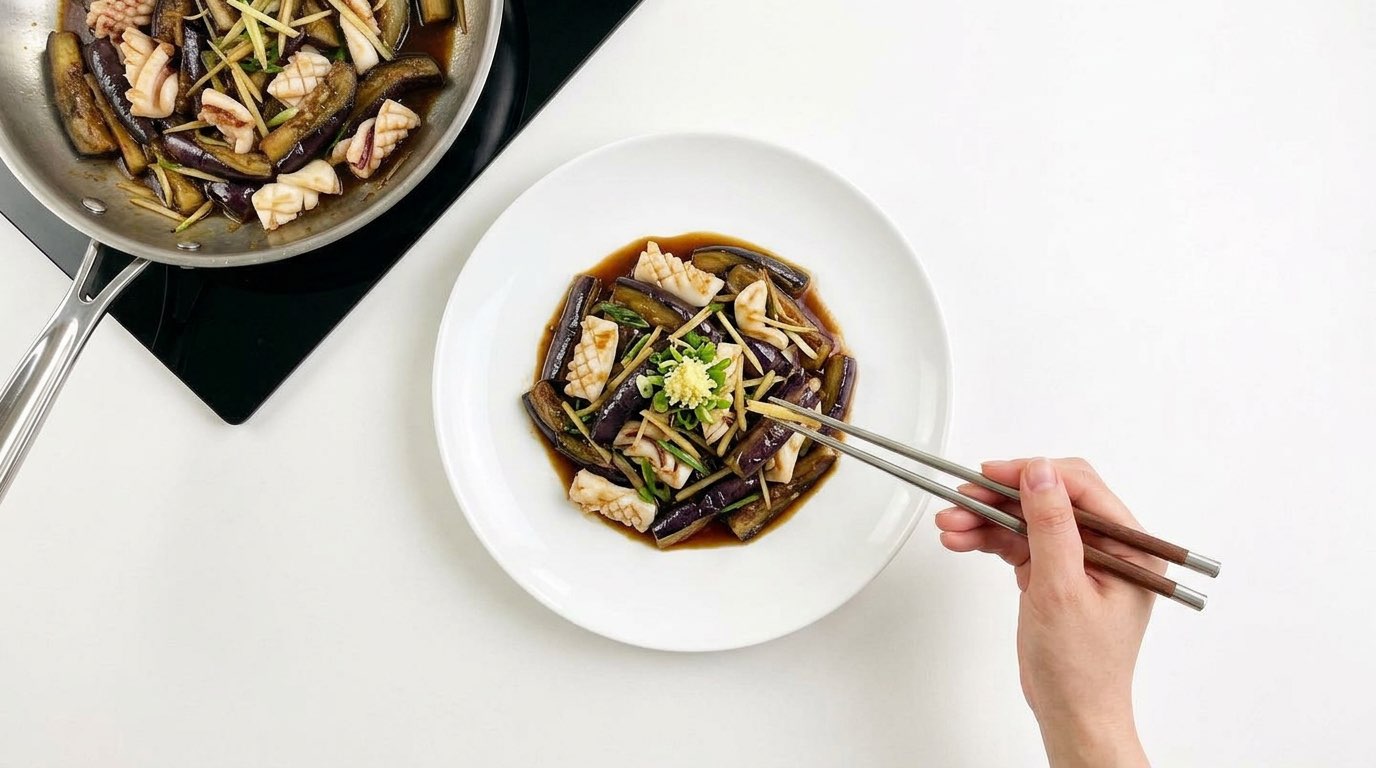 イカとなすのしょうゆ香るヘルシー蒸し（完成イメージ）