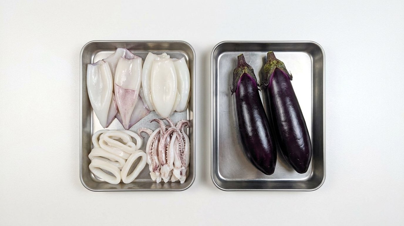 イカとなすのしょうゆ香るヘルシー蒸し（材料）