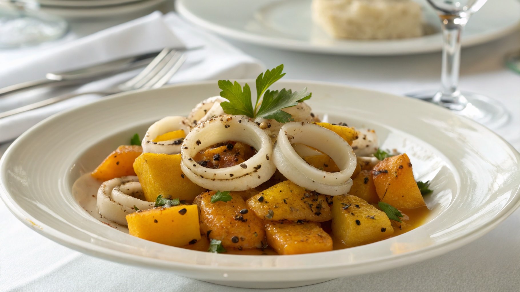 イカとかぼちゃの塩こしょう炒め