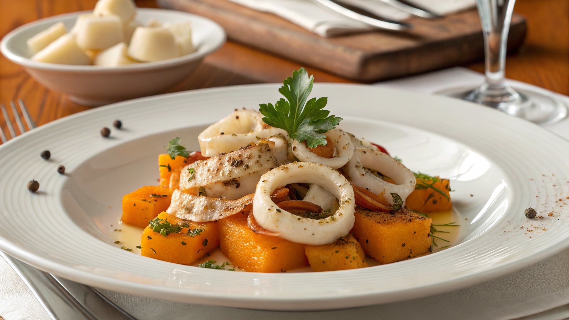 イカとかぼちゃの塩こしょう炒め（完成イメージ）