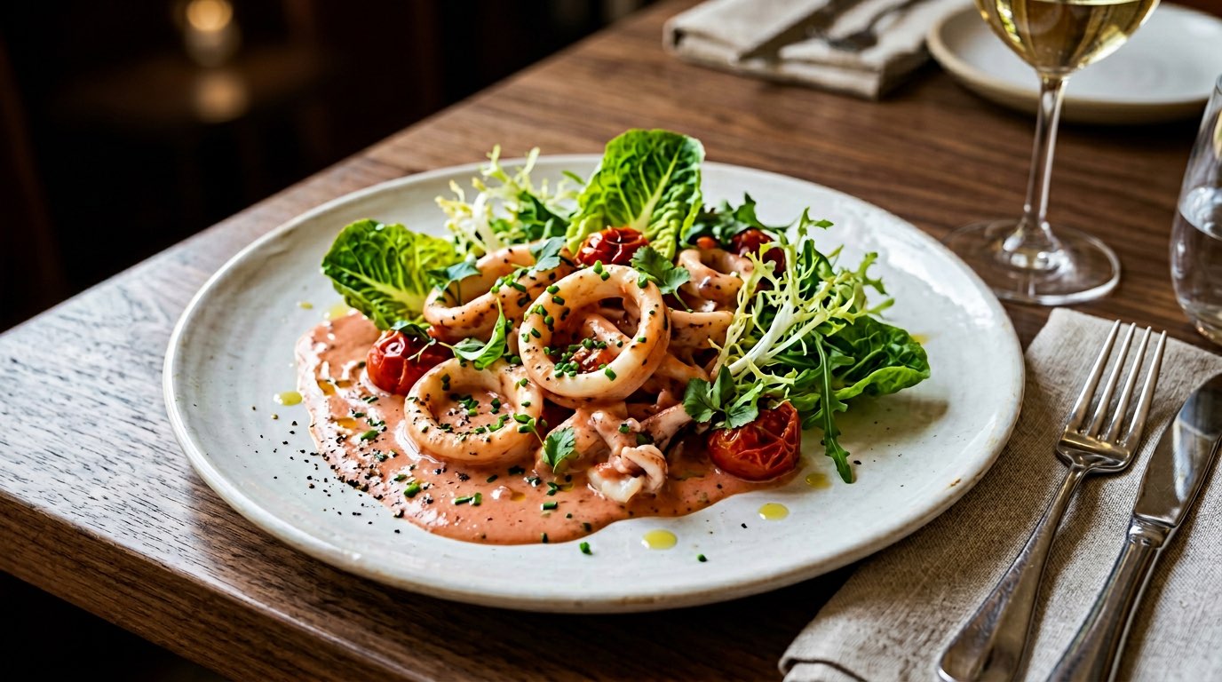 イカとレタスのトマトクリームあえ