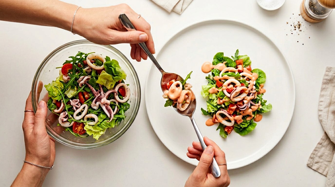 イカとレタスのトマトクリームあえ（完成イメージ）