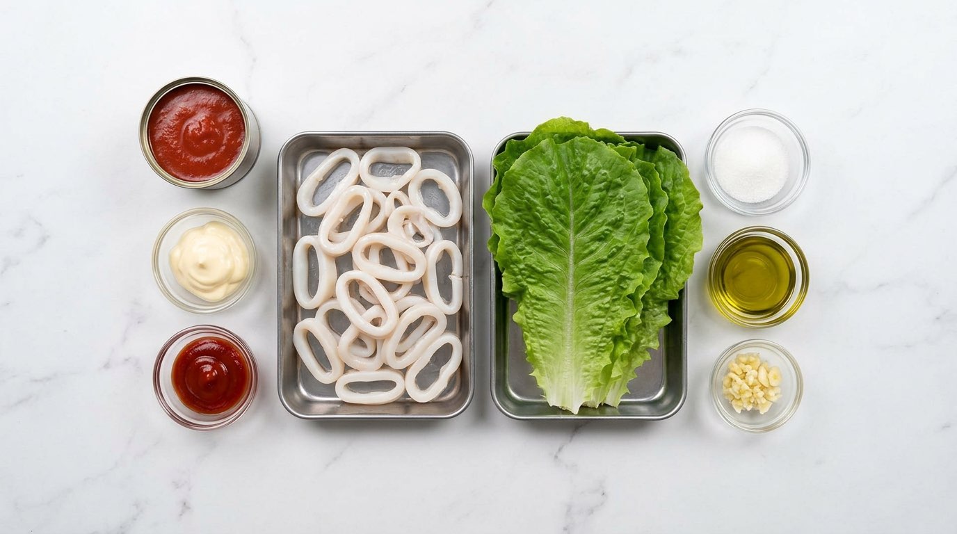 イカとレタスのトマトクリームあえ（材料）