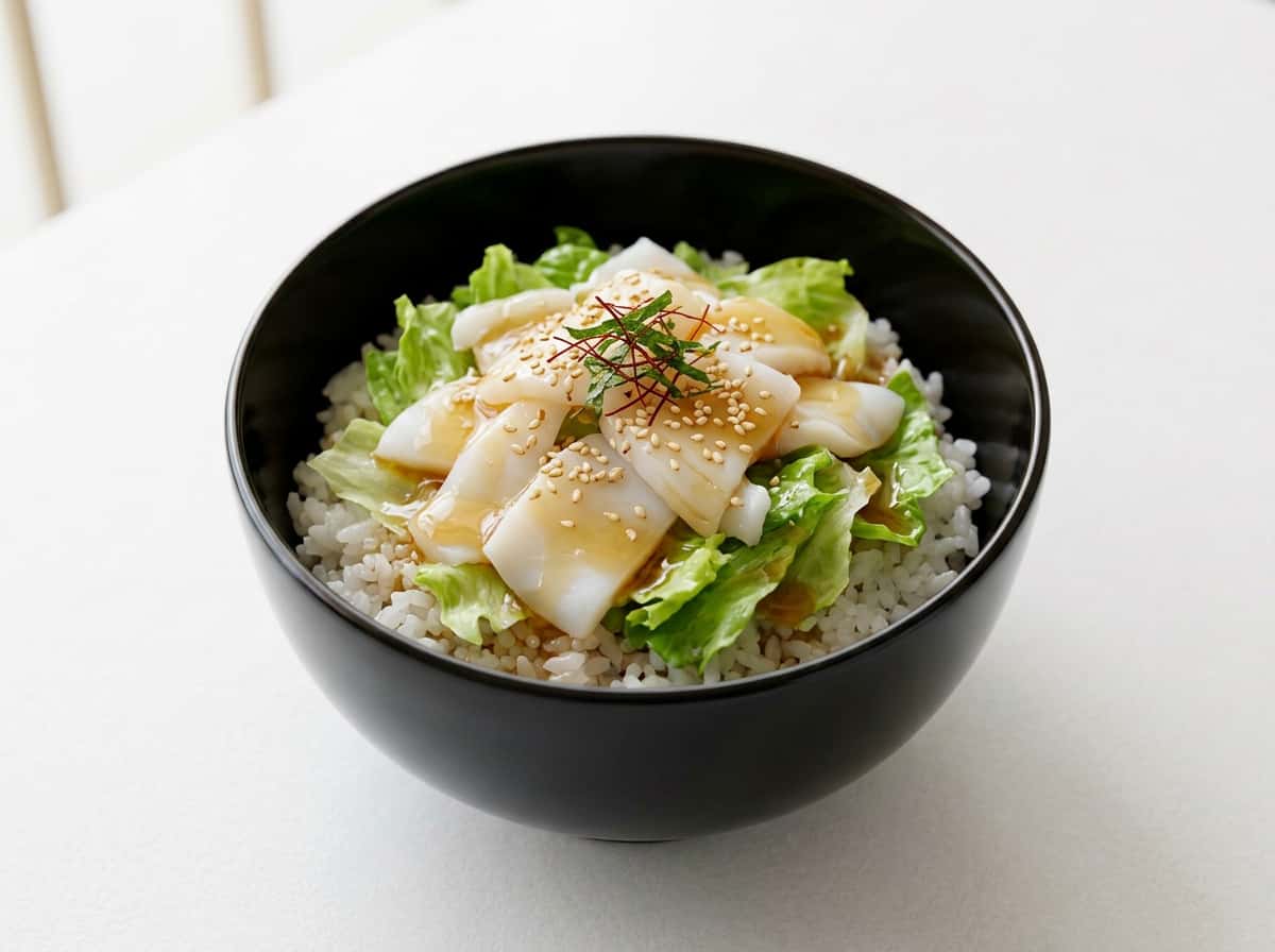 イカとレタスの甘酢丼