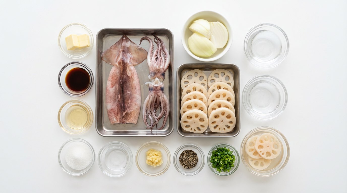 イカとれんこんのバター醤油ガッツリ煮（材料）