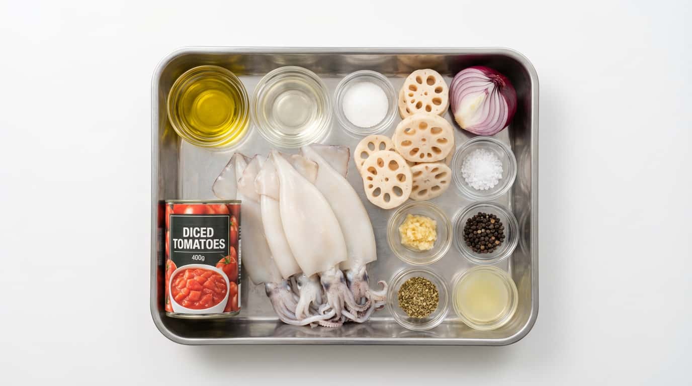 イカとれんこんのさっぱりトマト漬け（材料）