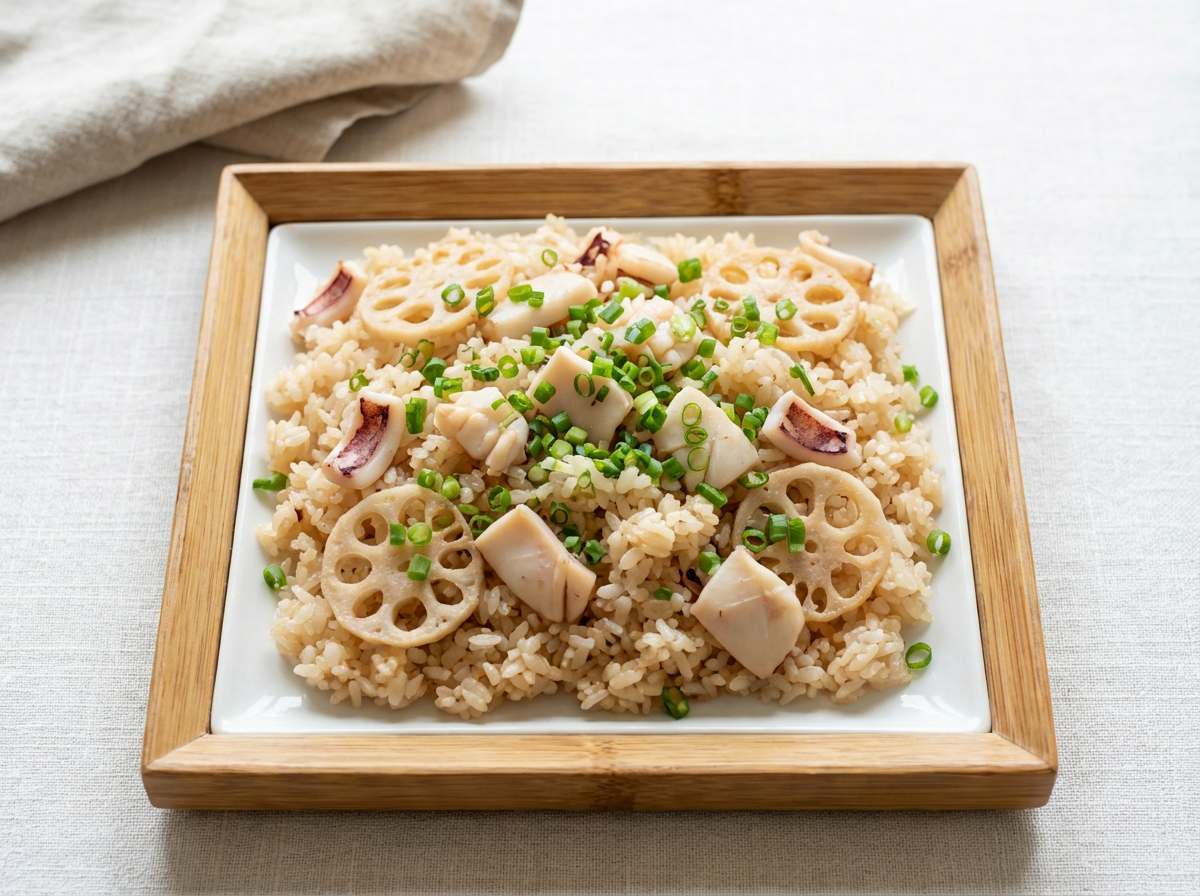 イカとれんこんのピリ辛ポン酢炊き込みご飯