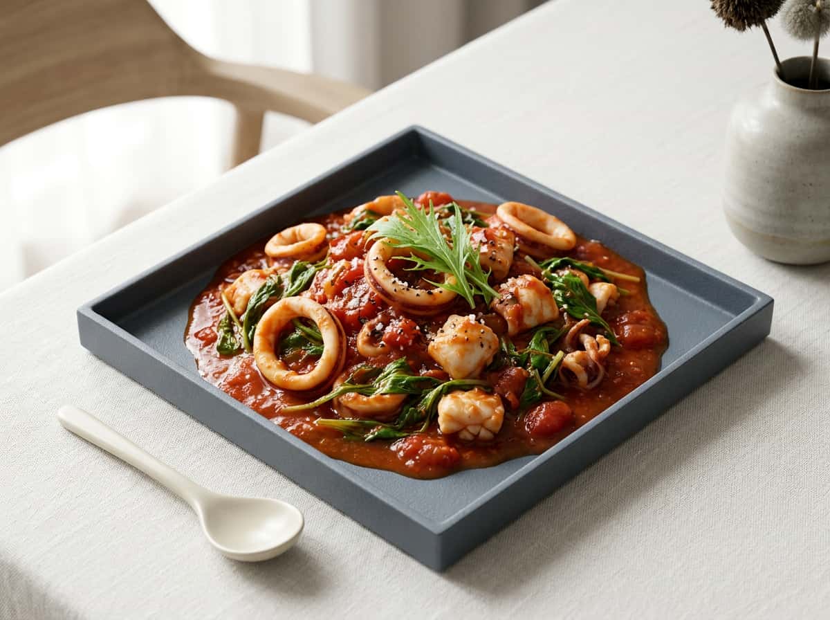 イカと水菜のトマト煮（やさしい味）