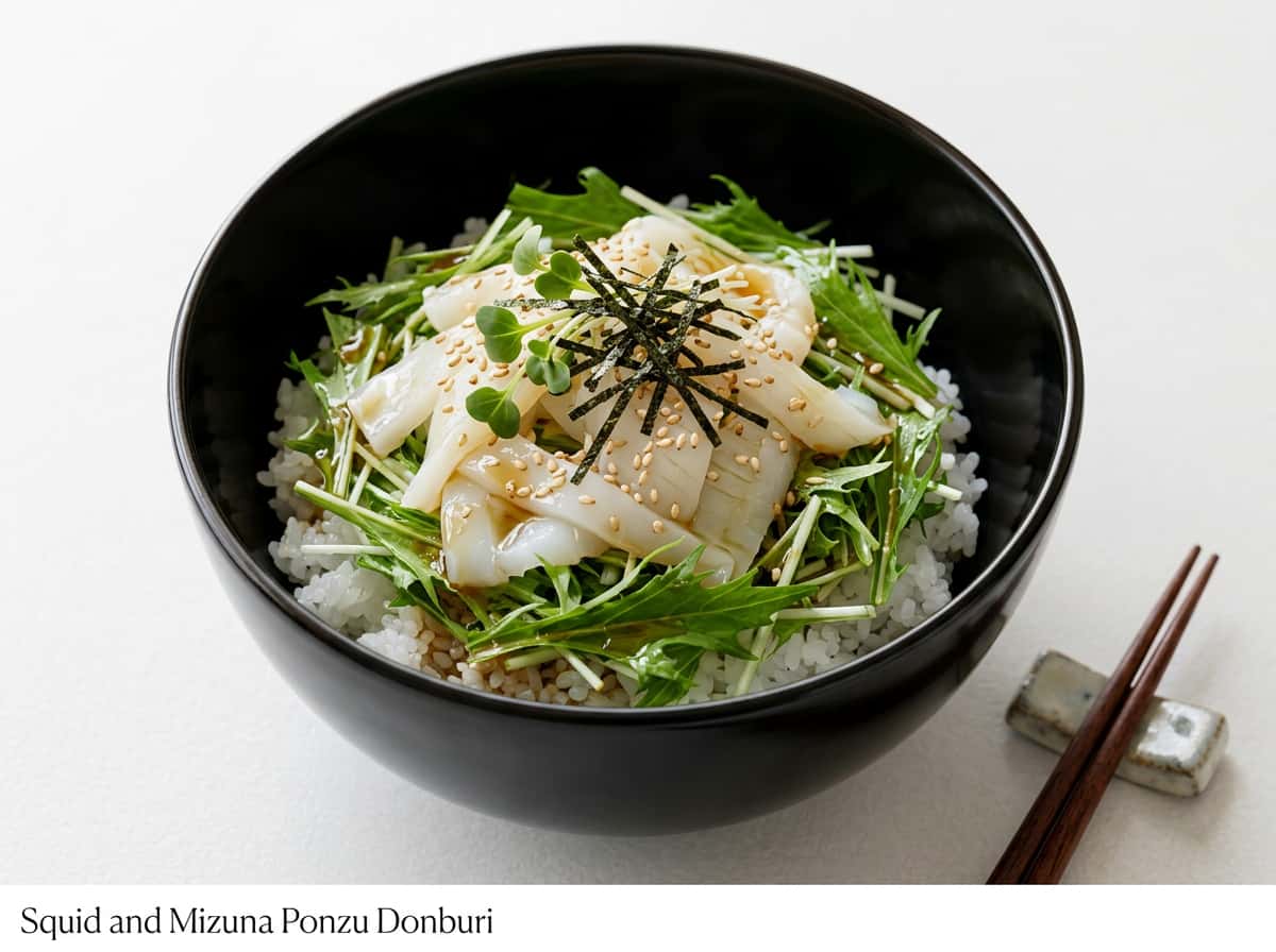 イカと水菜のポン酢丼（高タンパク）