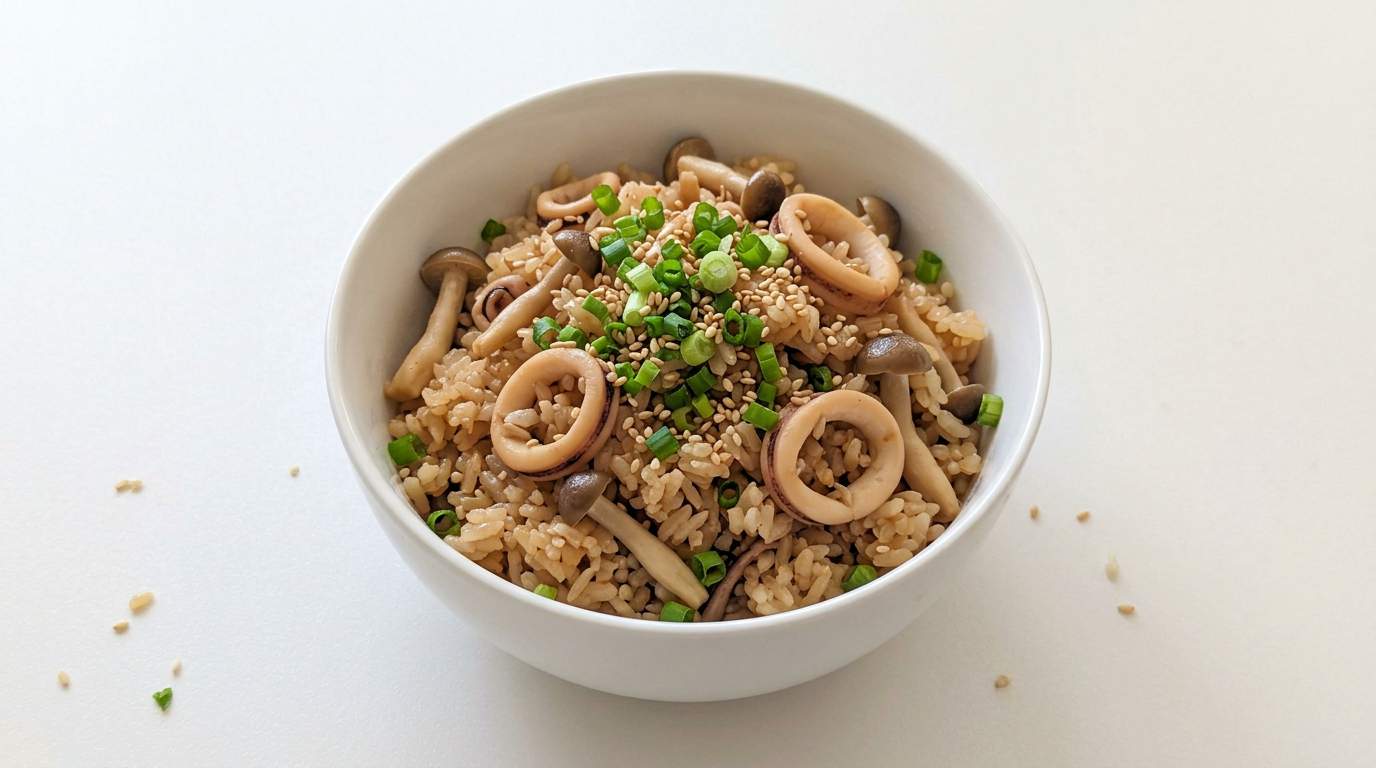 イカときのこの味噌炊き込みご飯