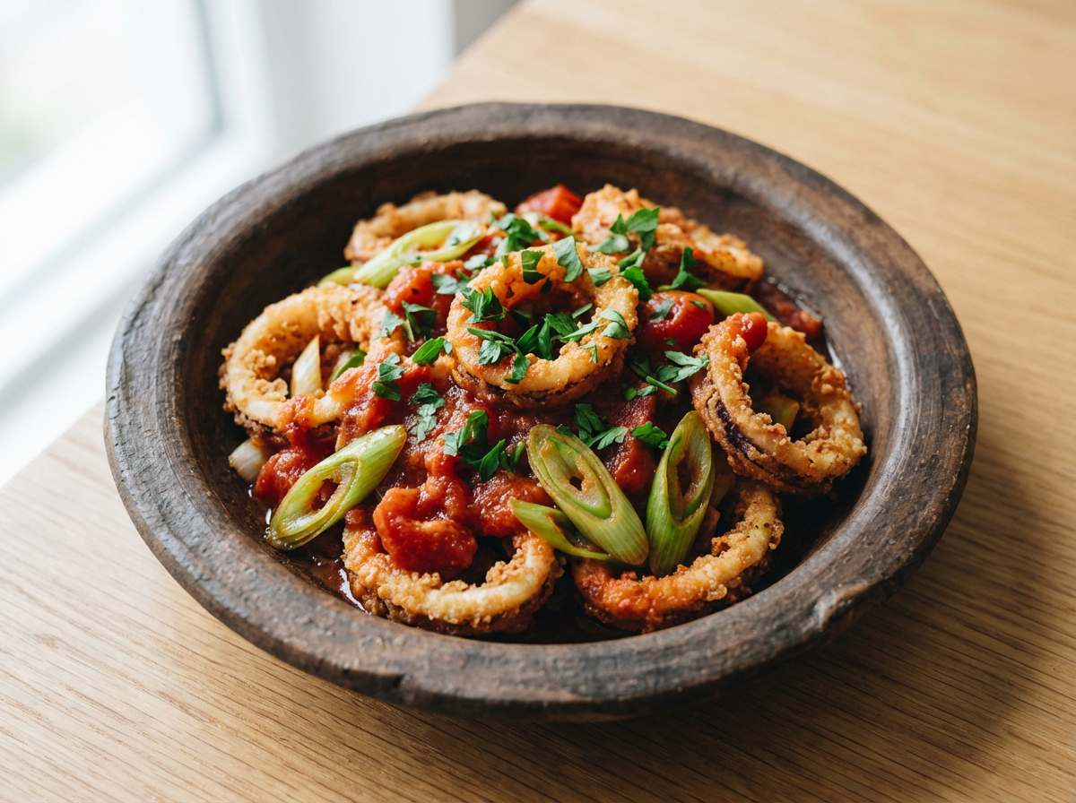 イカと長ねぎの節約トマト揚げ