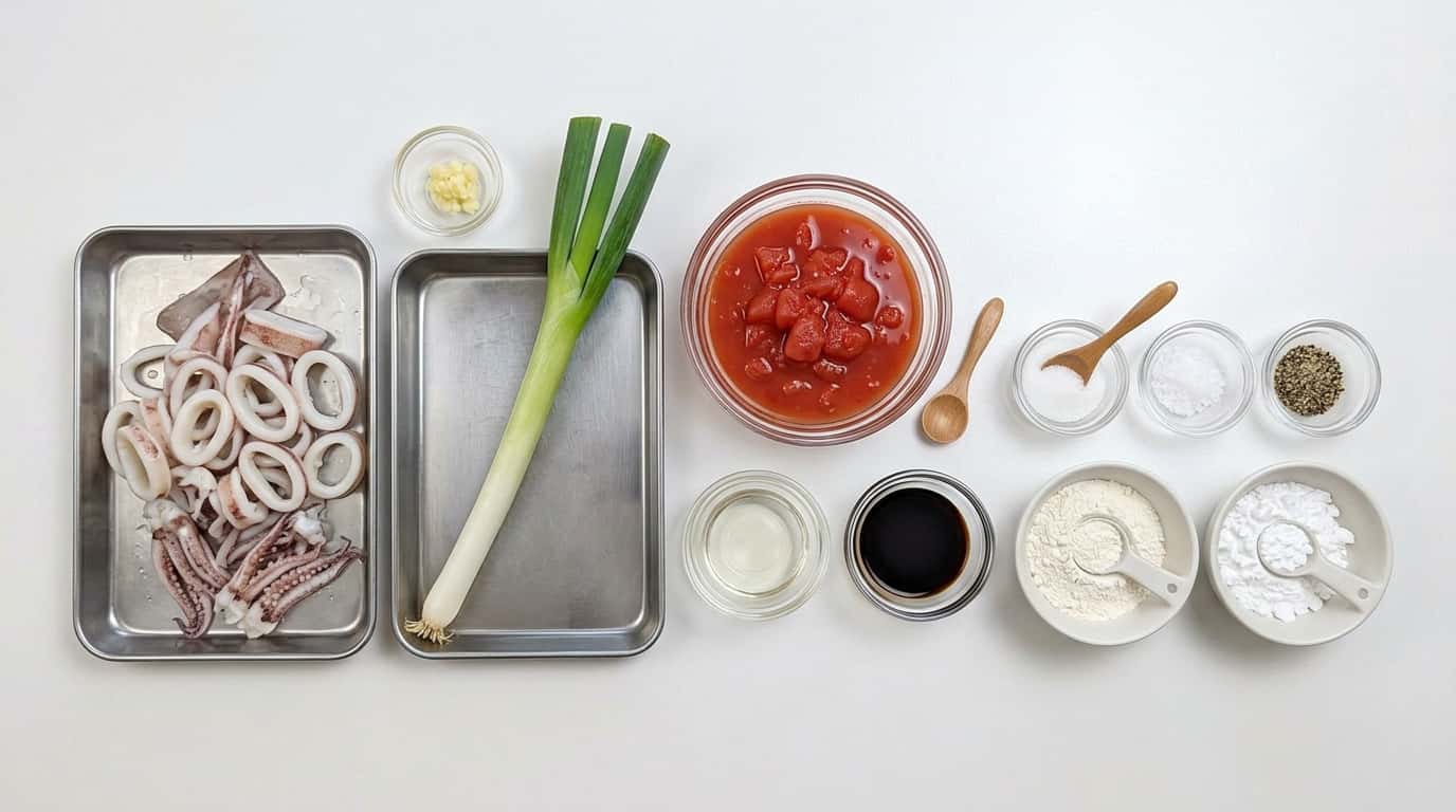 イカと長ねぎの節約トマト揚げ（材料）