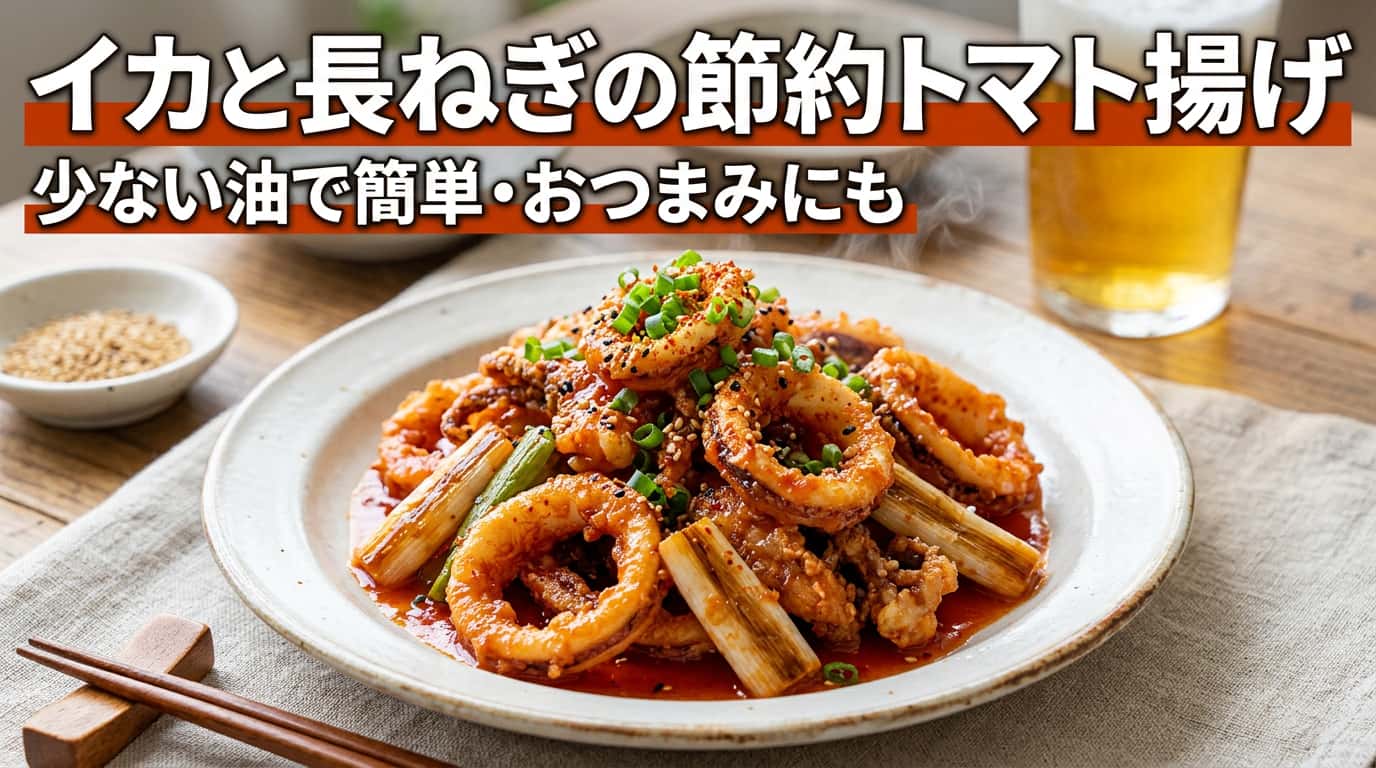 イカと長ねぎの節約トマト揚げ