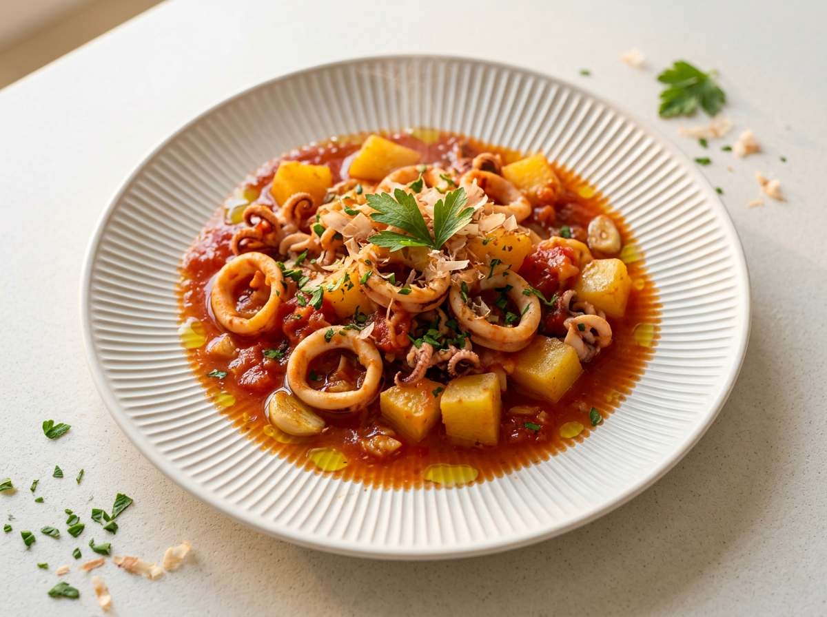 イカとじゃがいものトマト缶煮