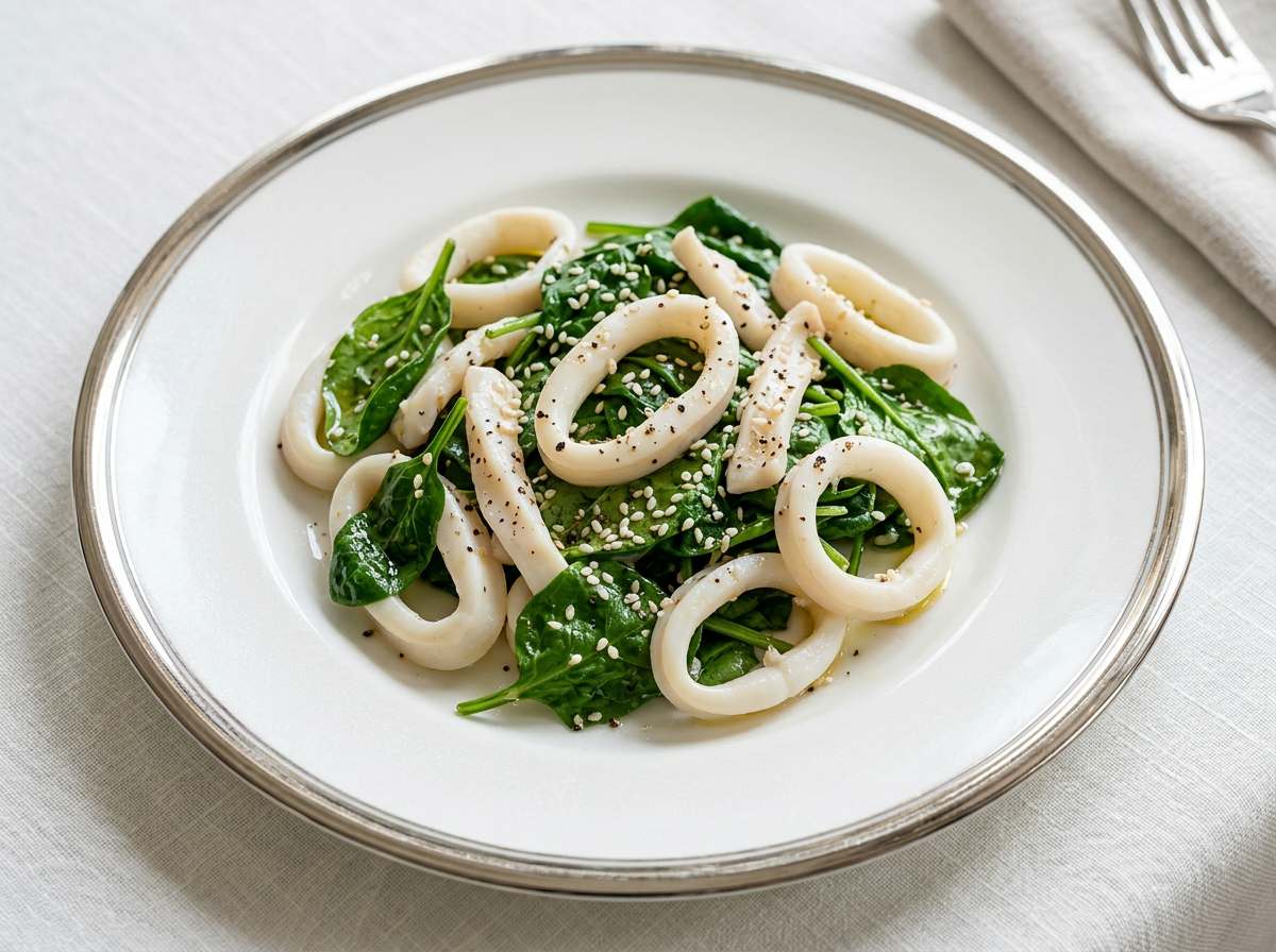 イカとほうれん草の塩こしょう和え