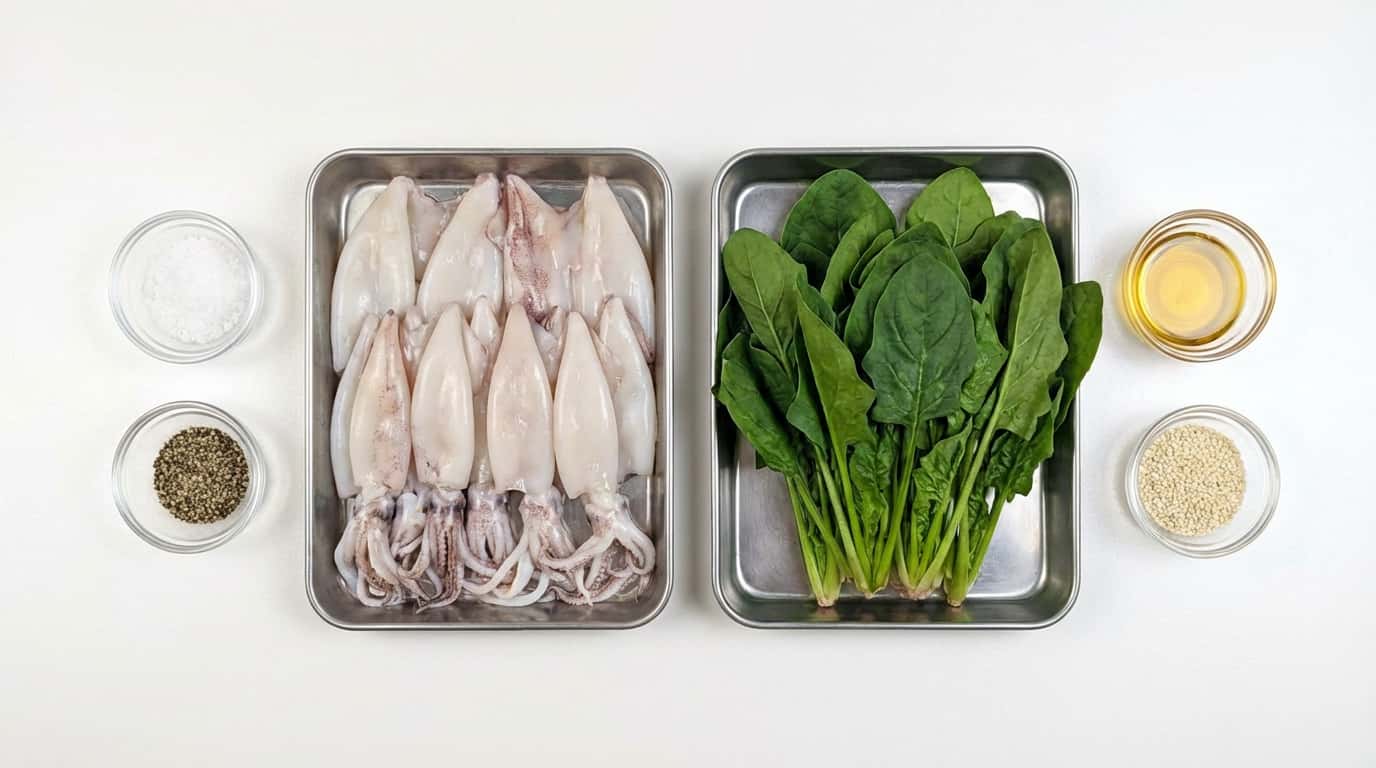 イカとほうれん草の塩こしょう和え（材料）