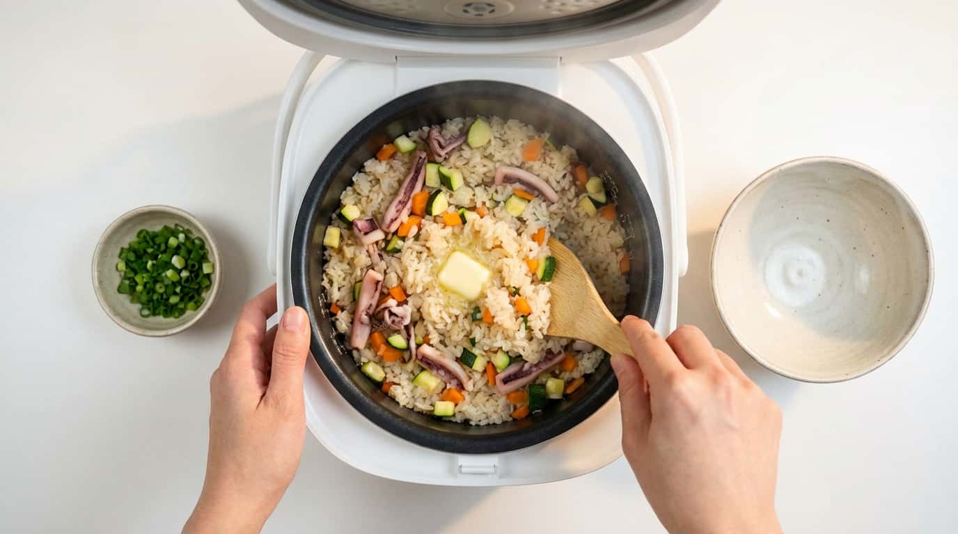 イカとズッキーニの味噌バター炊き込みご飯（完成イメージ）