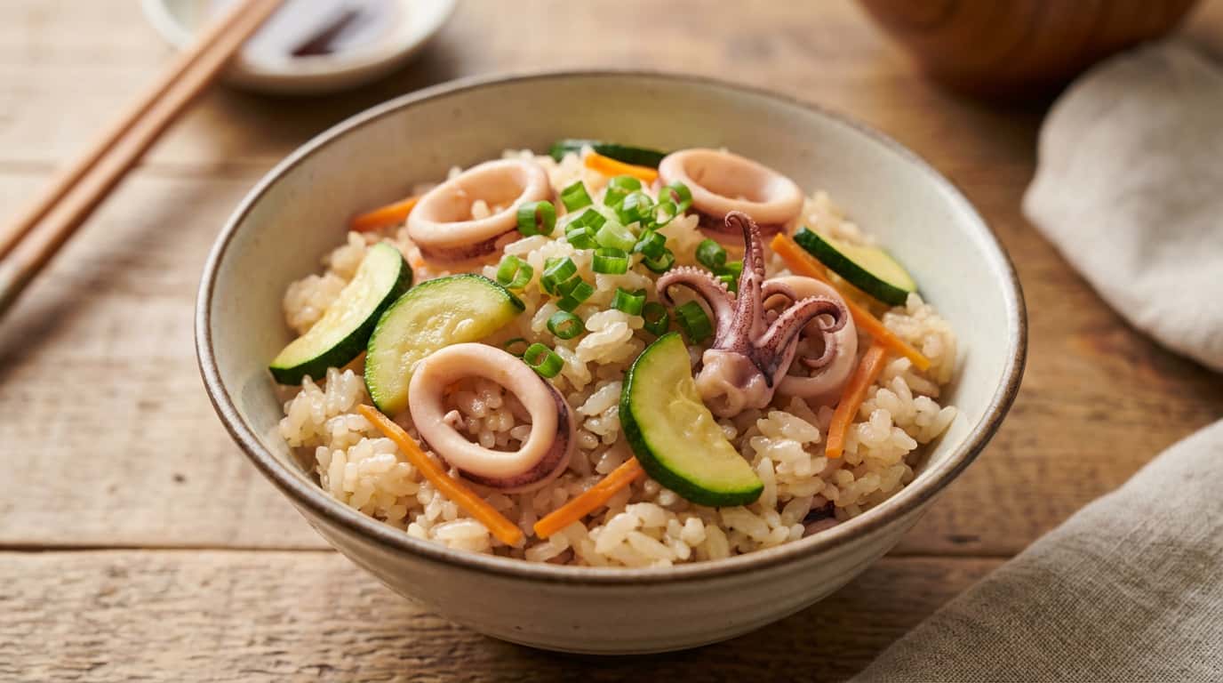 イカとズッキーニの味噌バター炊き込みご飯（完成イメージ）