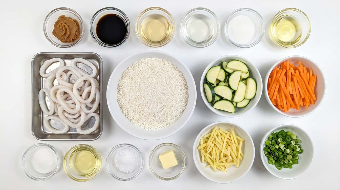 イカとズッキーニの味噌バター炊き込みご飯（材料）