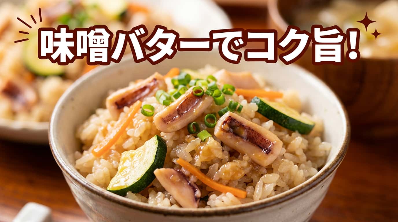 イカとズッキーニの味噌バター炊き込みご飯