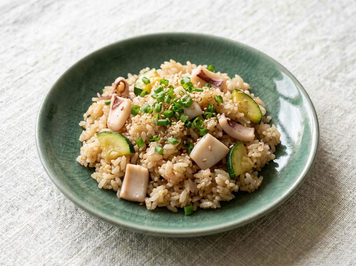 イカとズッキーニのごま油香る時短炊き込みご飯