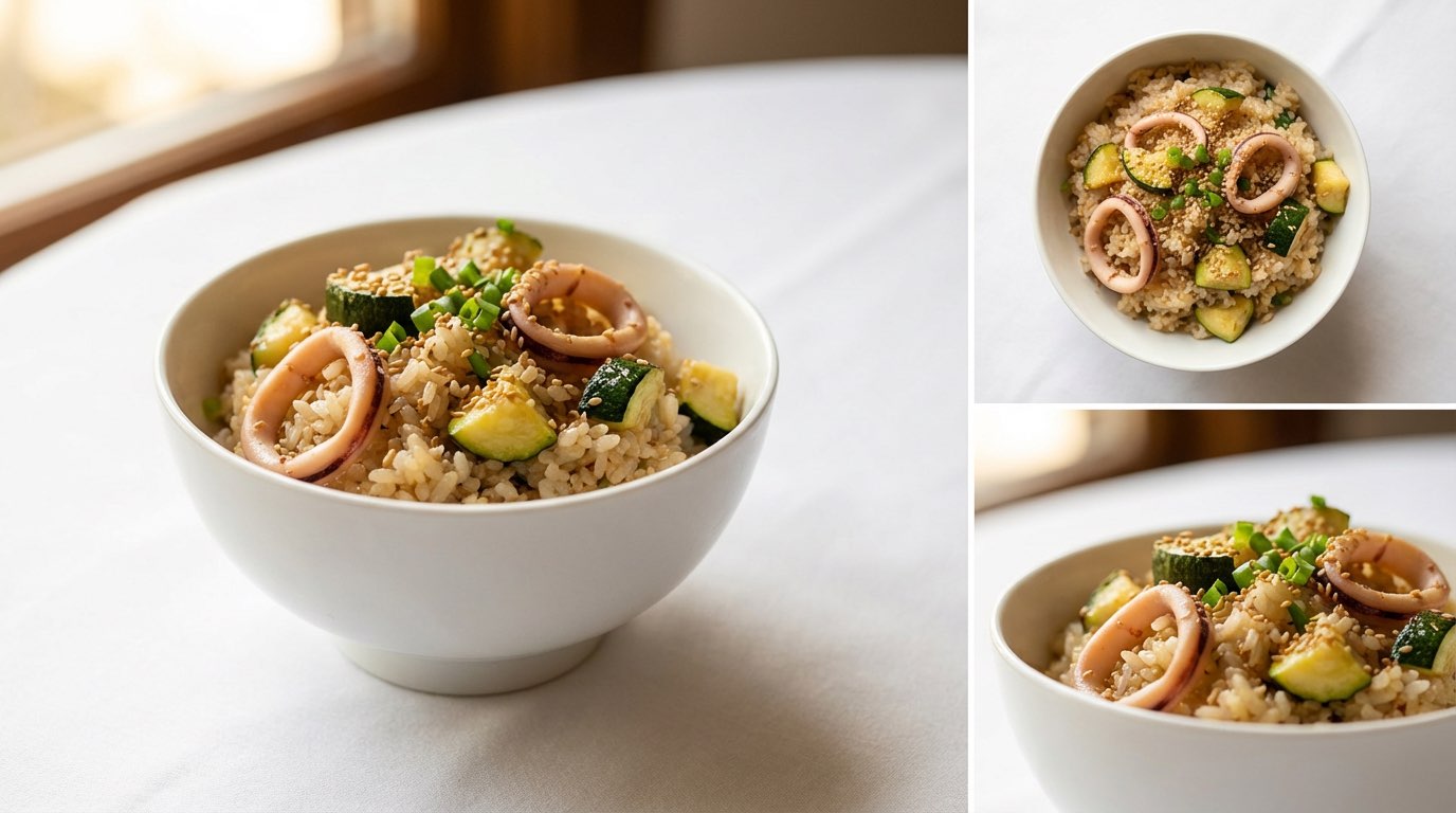 イカとズッキーニのごま油香る時短炊き込みご飯（完成イメージ）