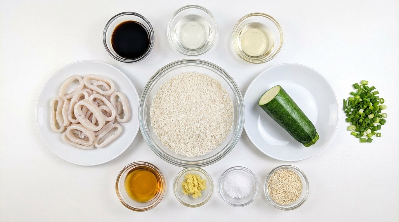 イカとズッキーニのごま油香る時短炊き込みご飯（材料）