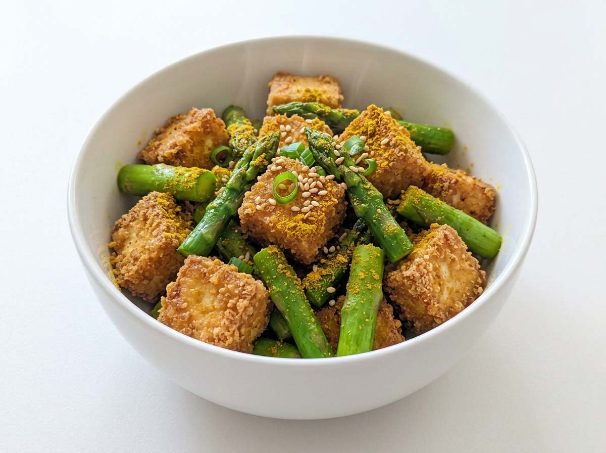 豆腐とアスパラガスのカレー炒め