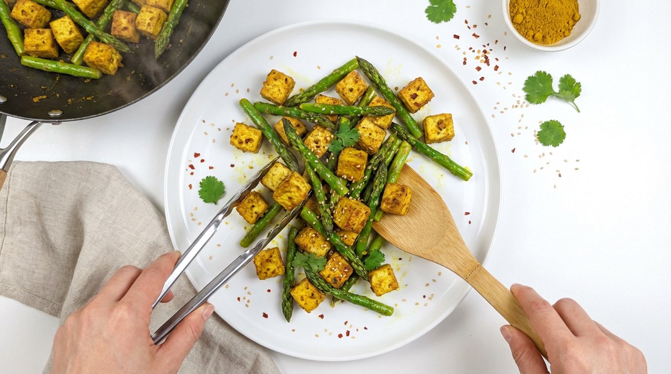 豆腐とアスパラガスのカレー炒め（完成イメージ）