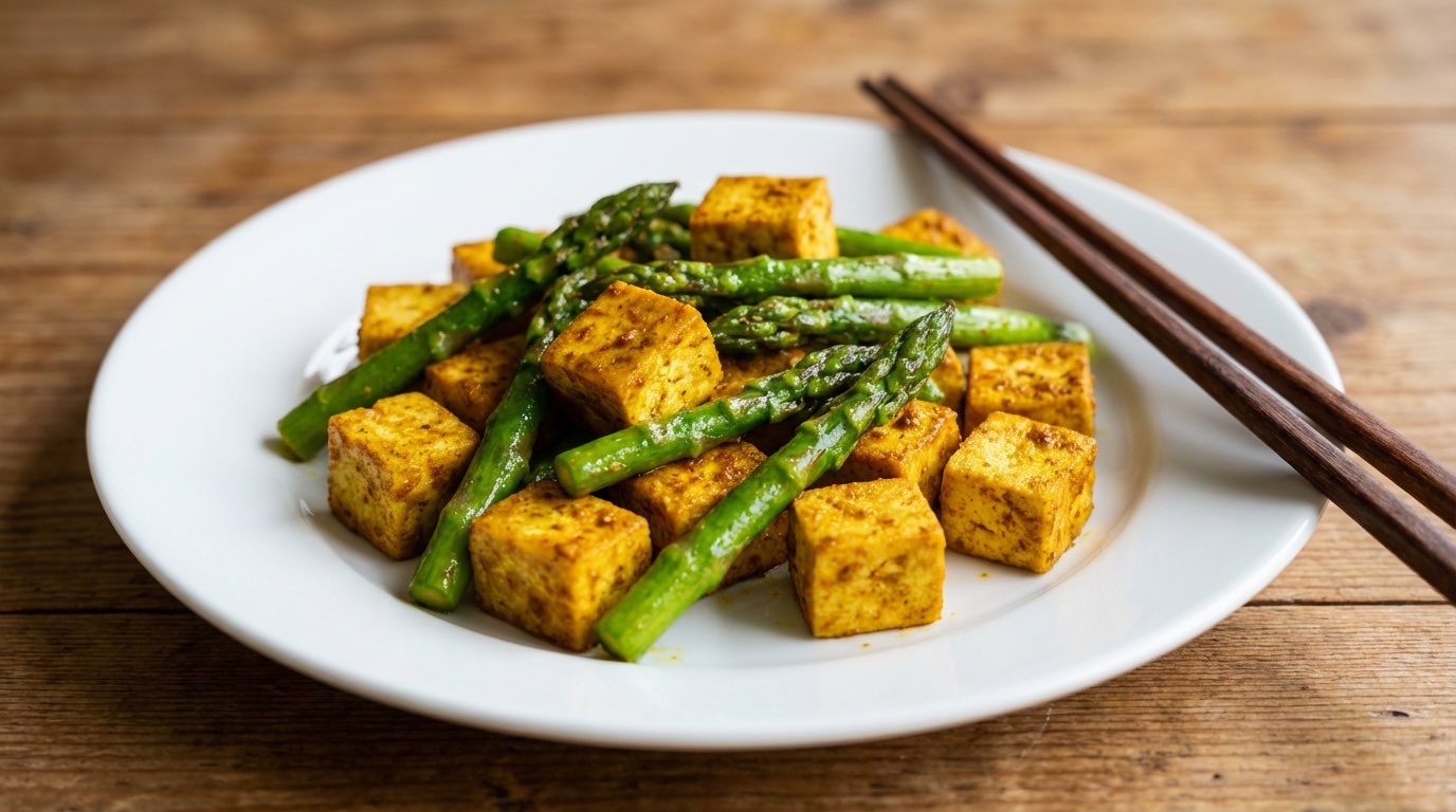 豆腐とアスパラガスのカレー炒め（完成イメージ）