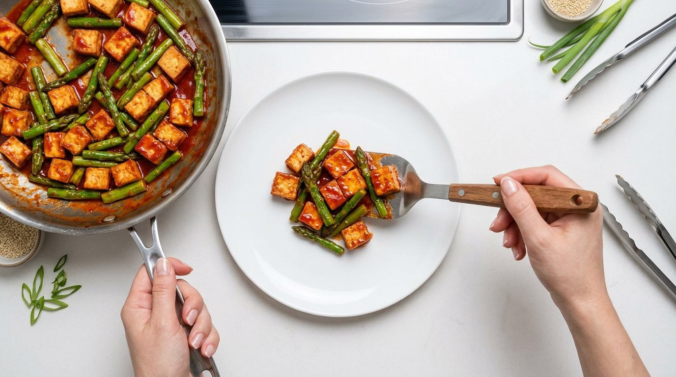 豆腐とアスパラのガッツリケチャップ焼き（完成イメージ）