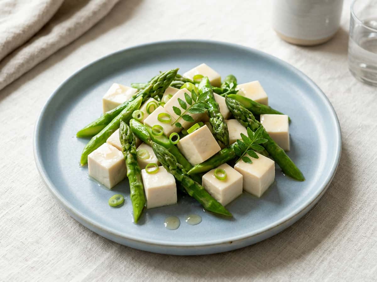 豆腐とアスパラの白だし蒸し