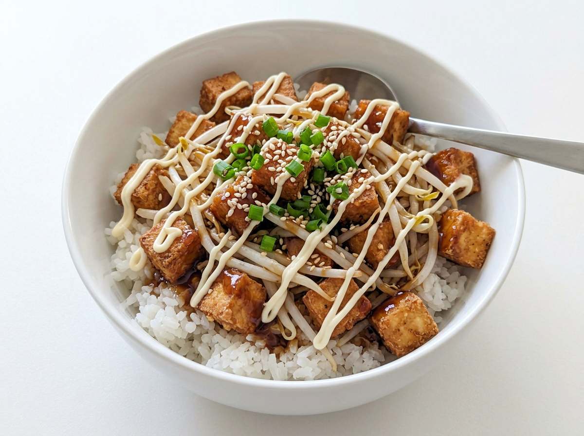 豆腐ともやしの焼肉タレ丼