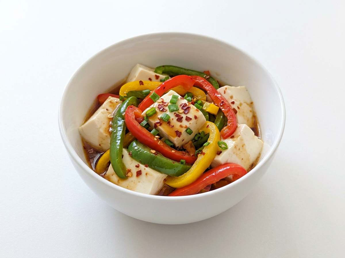 豆腐とピーマンのピリ辛ポン酢蒸し