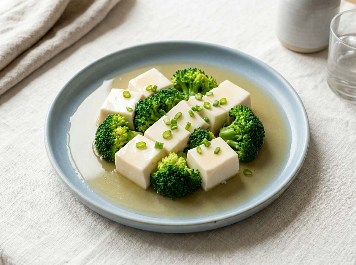 豆腐とブロッコリーの白だしレンジ蒸し