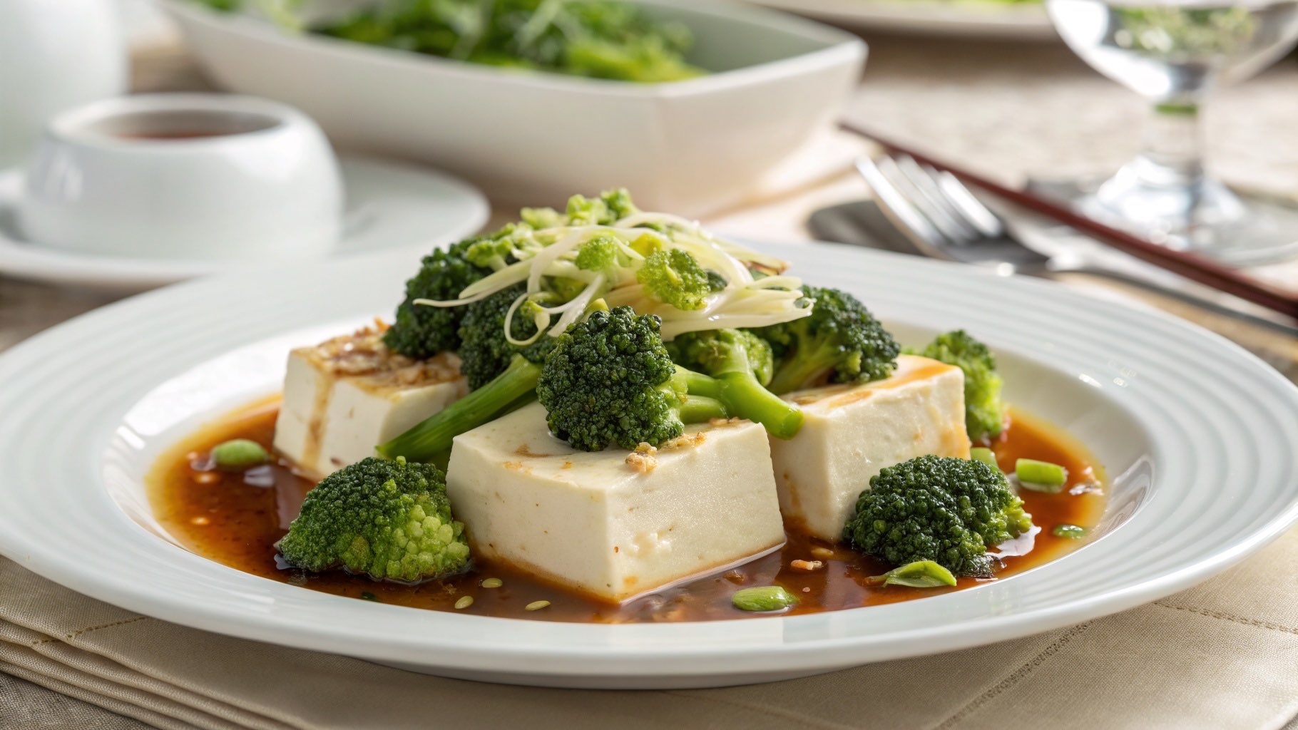 豆腐とブロッコリーの白だしレンジ蒸し