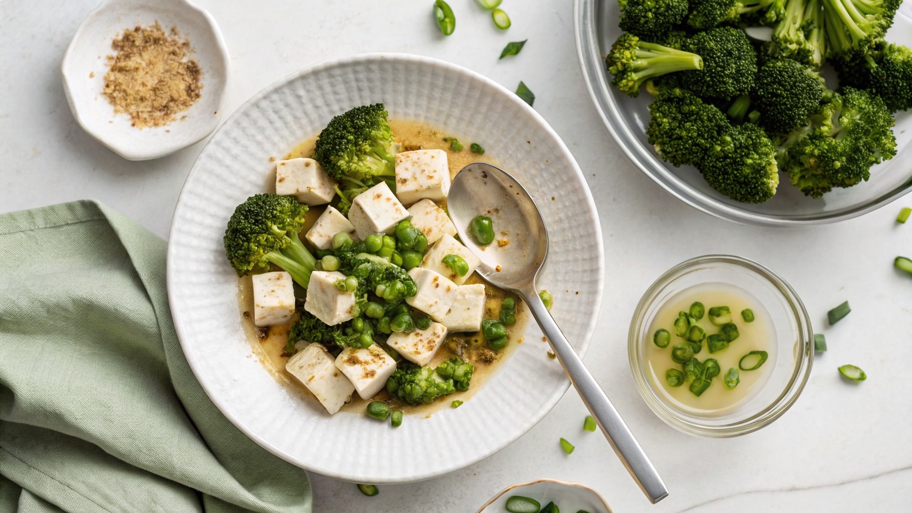 豆腐とブロッコリーの白だしレンジ蒸し（完成イメージ）