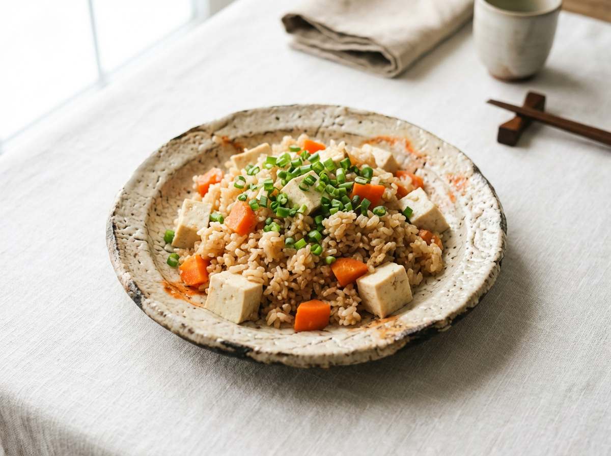 豆腐とにんじんのピリ辛味噌炊き込みご飯