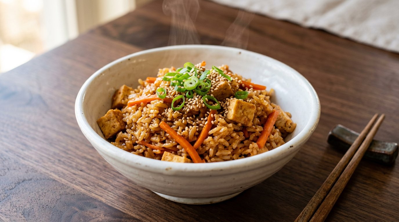 豆腐とにんじんのピリ辛味噌炊き込みご飯