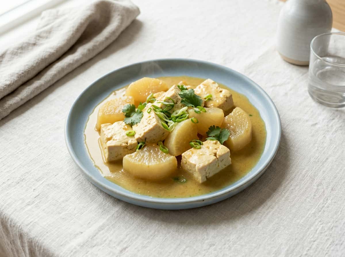 豆腐と大根のカレー粉レンジ蒸し