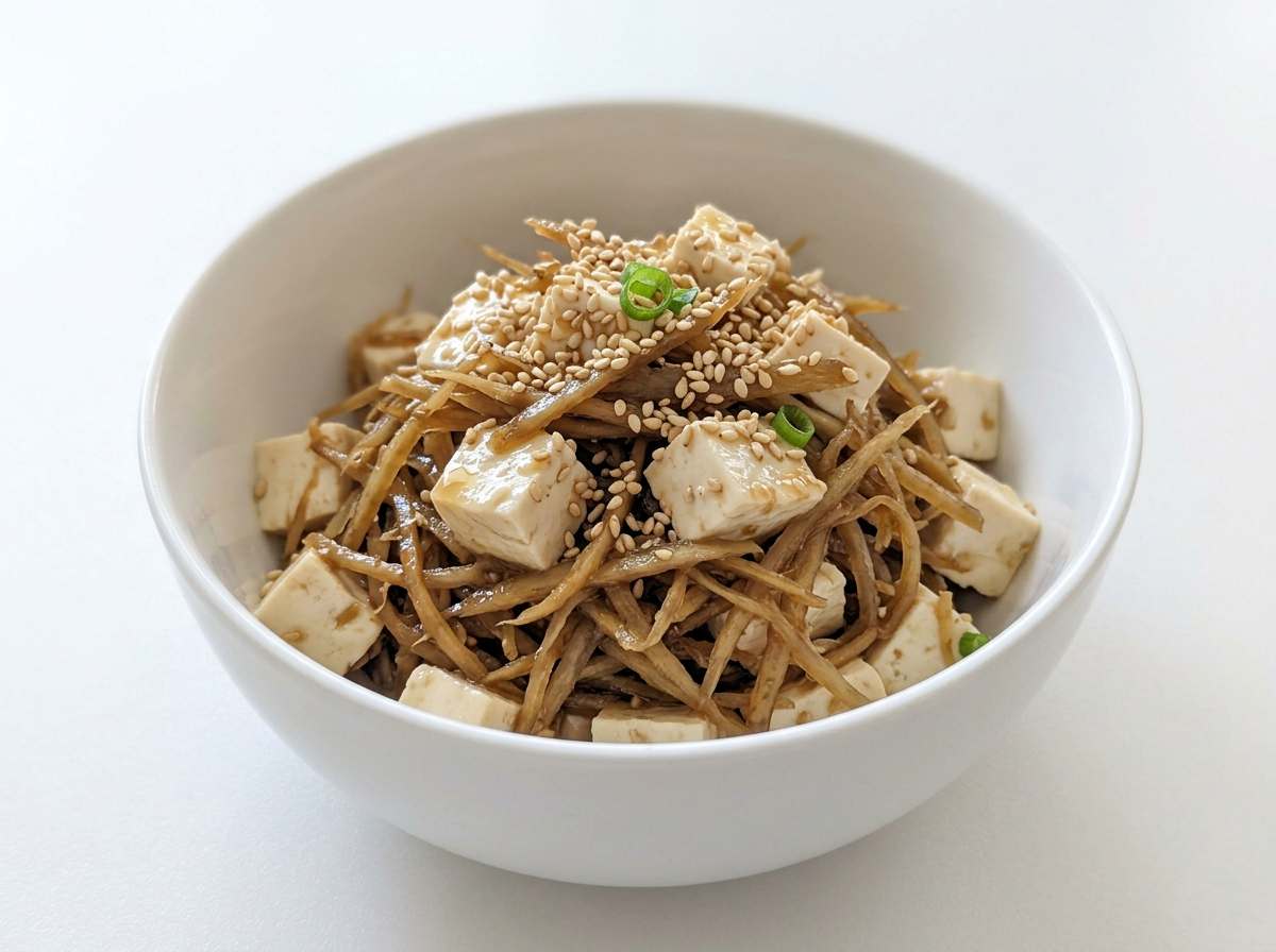 豆腐とごぼうのごま油和え（レンジで）