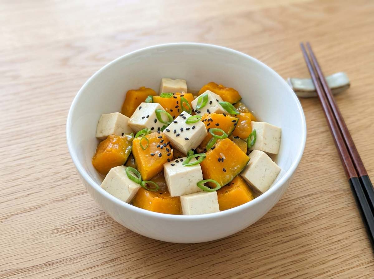 豆腐とかぼちゃの鶏ガラスープ炒め