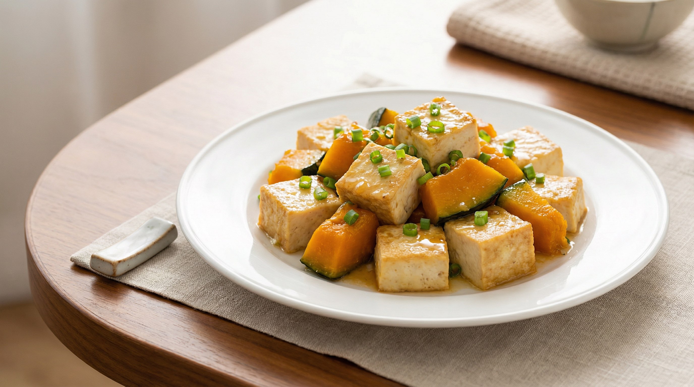 豆腐とかぼちゃの鶏ガラスープ炒め