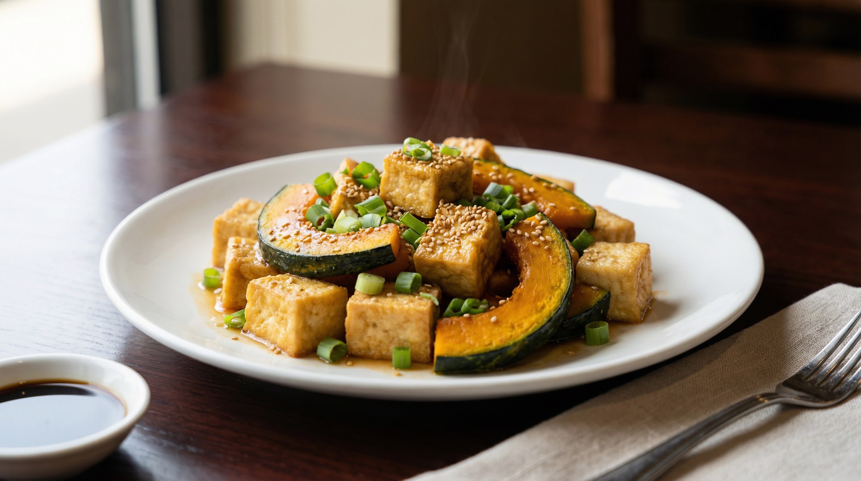 豆腐とかぼちゃの鶏ガラスープ炒め（完成イメージ）