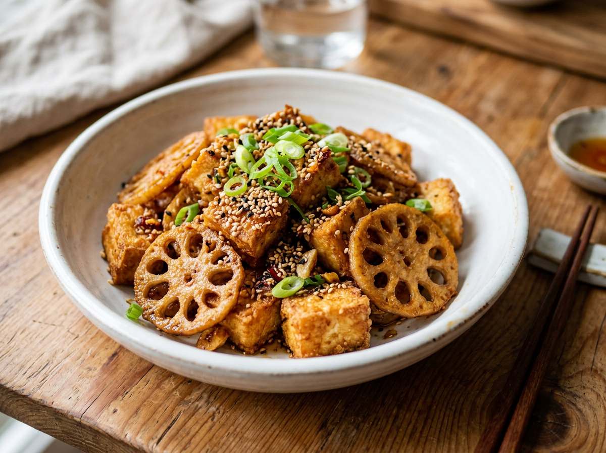 豆腐とれんこんのごま油揚げ